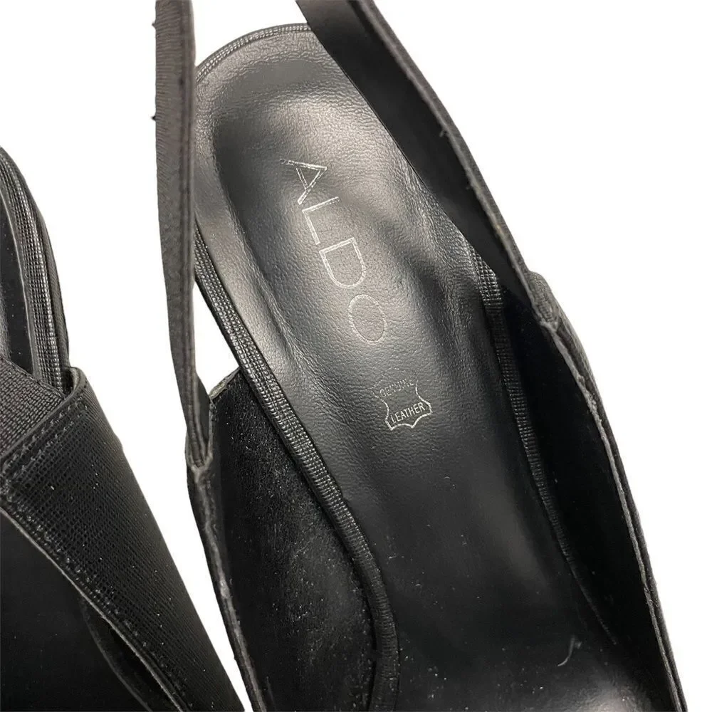 ALDO Black Leather Pointy Toe Slingback Pumps High Heels 9